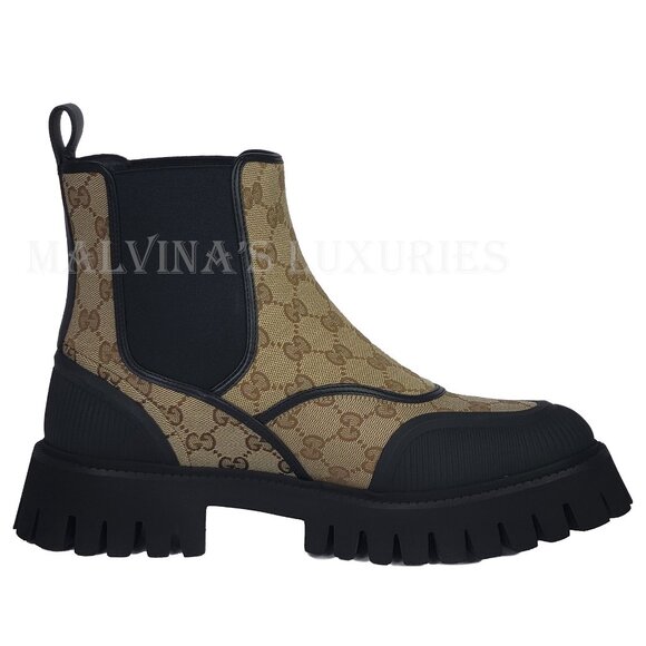 GUCCI BOOTS MENS GG CANVAS CHELSEA COMBAT w LUG SOLE sz 9 / 9.5 US main image 4